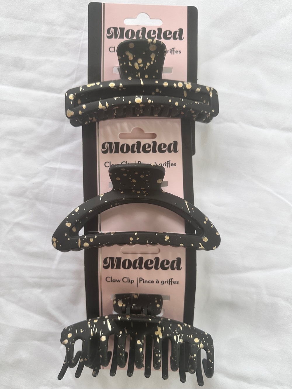 Set of 3 Black & Gold Speckled Claw Clip Set